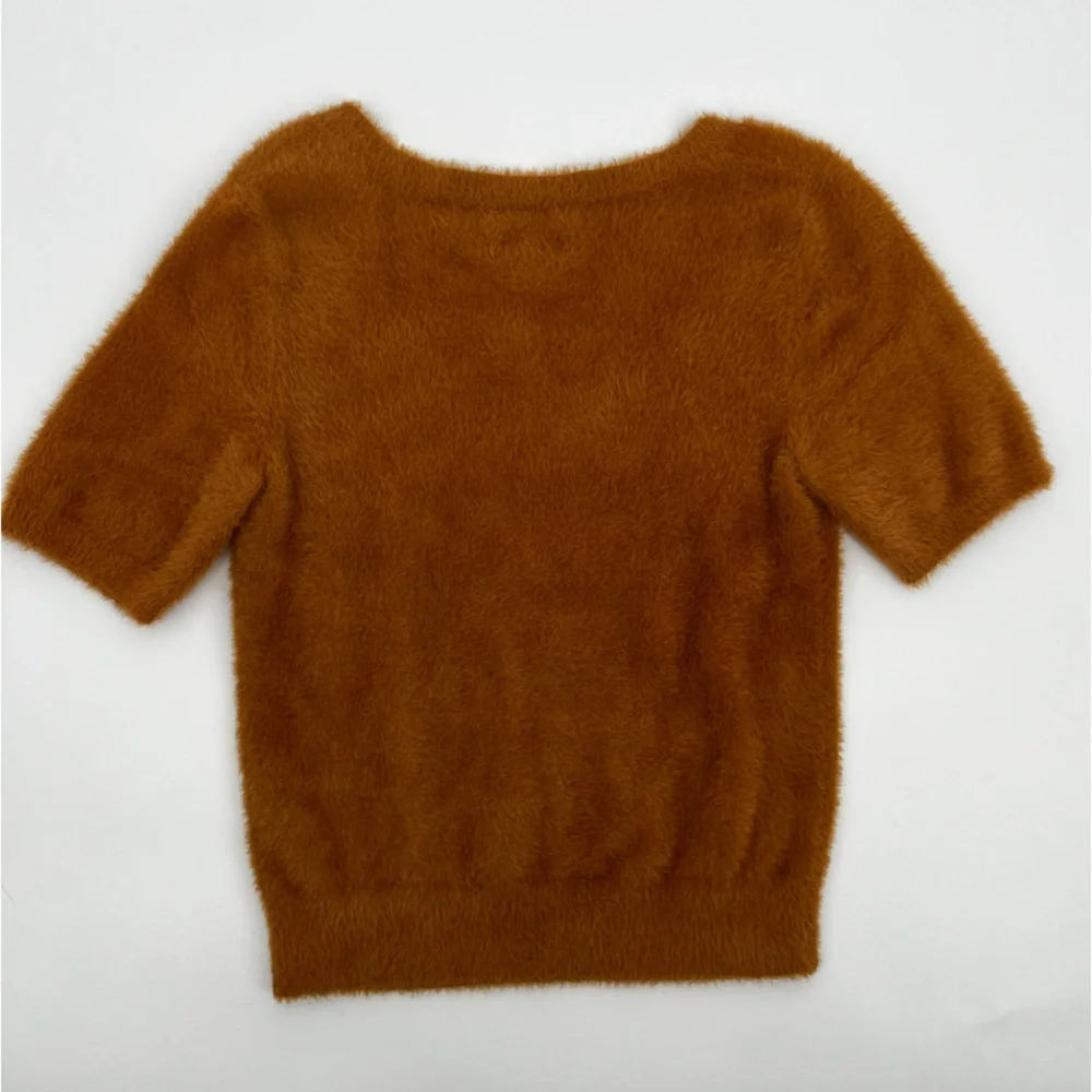 Maeve by Anthropologie Scoop Neck Eyelash Sweater Tee in Cozy Orange